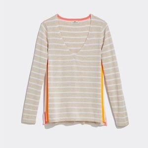 Vineyard Vines Beige Stripe Sweater Neon trim small